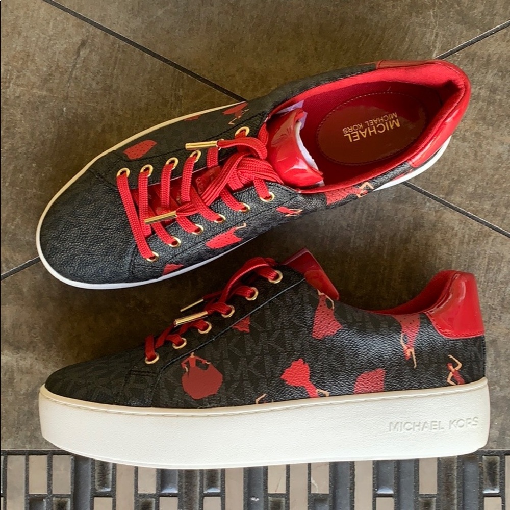MICHAEL KORS POPPY LACE UP MINI LOGO PVC BLACK MUL - Picture 2 of 16